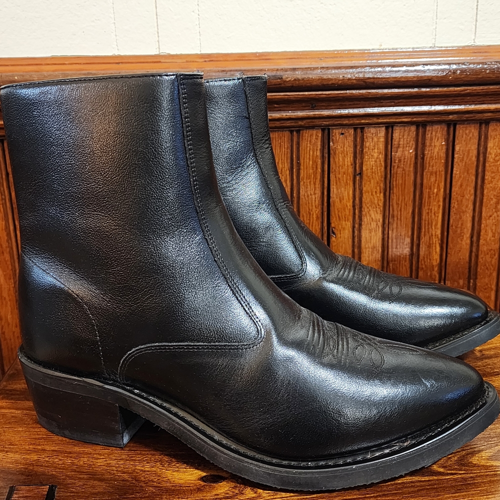 Old West Black Leather Men's Cowboy Boots
